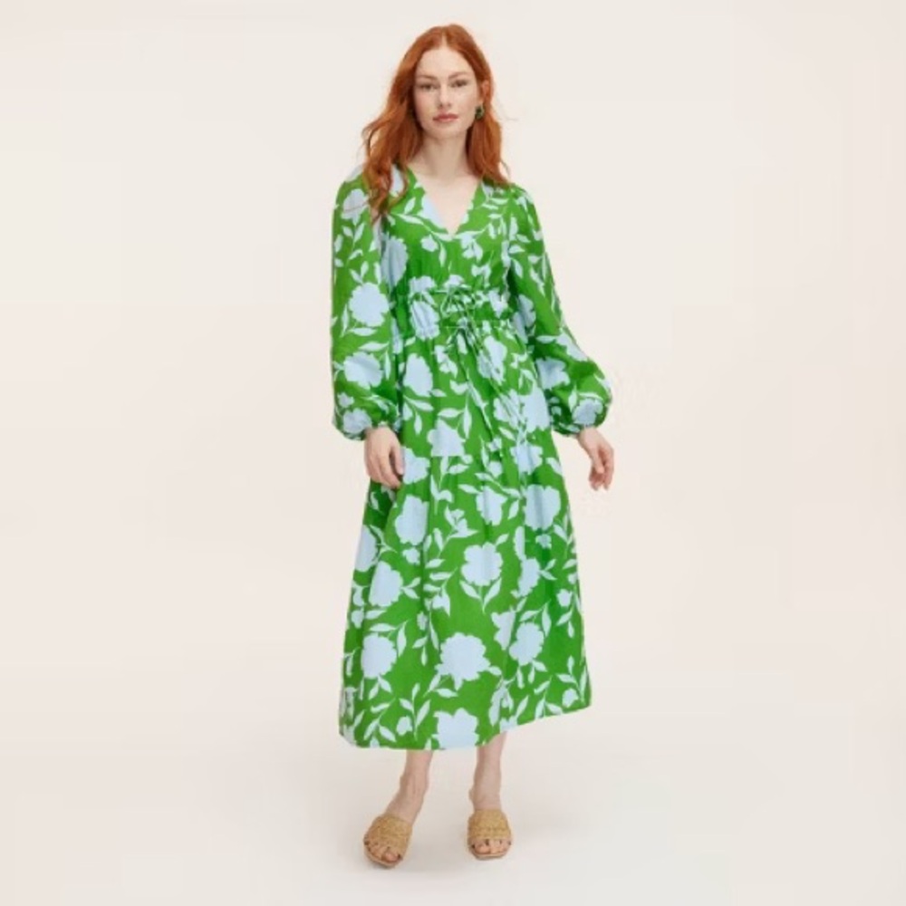 Kate spade blue Green floral linen Dress